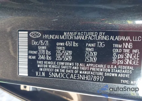 2022 Hyundai Tucson Sel from USA, damaged, VIN 5NMJCCAE3NH078917